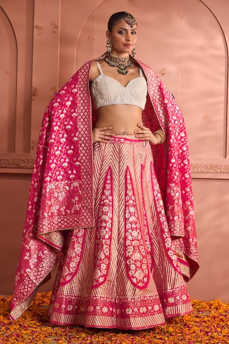 Tasuvure Indes Banarasi Begum Chevron Vine Woven Lehenga Set 