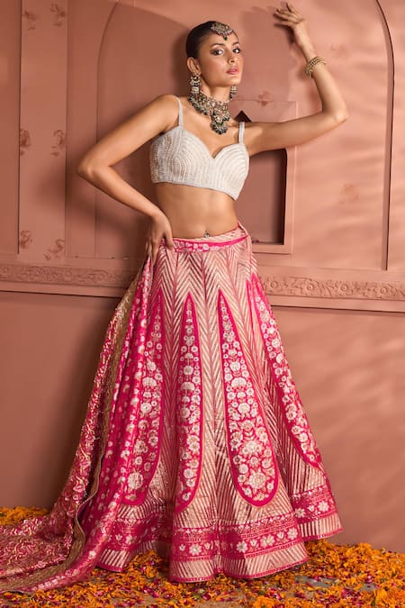 Tasuvure Indes Banarasi Begum Chevron Vine Woven Lehenga Set 