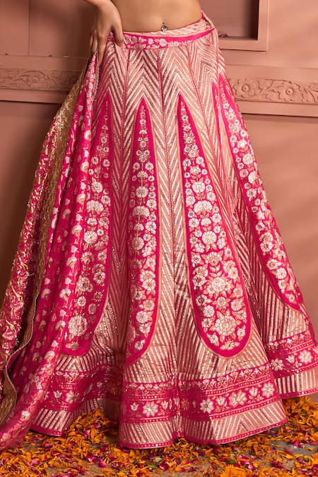 Buy_Tasuvure Indes_Pink Georgette Sequins, Pearls, Banarasi Begum Chevron Vine Woven Lehenga Set _Online_at_Aza_Fashions
