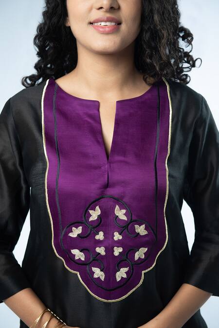 Buy Prachi Kamat Black Chanderi, Linen, Satin Embroidery Split Anar Bodice Kurta With Pant Online at Aza Fashions Buy_Prachi Kamat_Black Chanderi, Linen, Satin Embroidery Split Anar Bodice Kurta With Pant _Online_at_Aza_Fashions