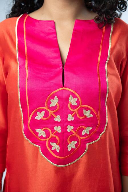 Buy Prachi Kamat Orange Chanderi, Linen, Satin Embroidery Split Anar Bodice Kurta With Pant Online at Aza Fashions Buy_Prachi Kamat_Orange Chanderi, Linen, Satin Embroidery Split Anar Bodice Kurta With Pant _Online_at_Aza_Fashions