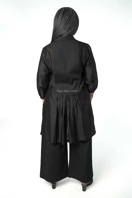 Shop Prachi Kamat Black Chanderi, Poplin Embroidery Collared Sutli Bomb Kurta With Pant at Aza Fashions Shop_Prachi Kamat_Black Chanderi, Poplin Embroidery Collared Sutli Bomb Kurta With Pant _at_Aza_Fashions