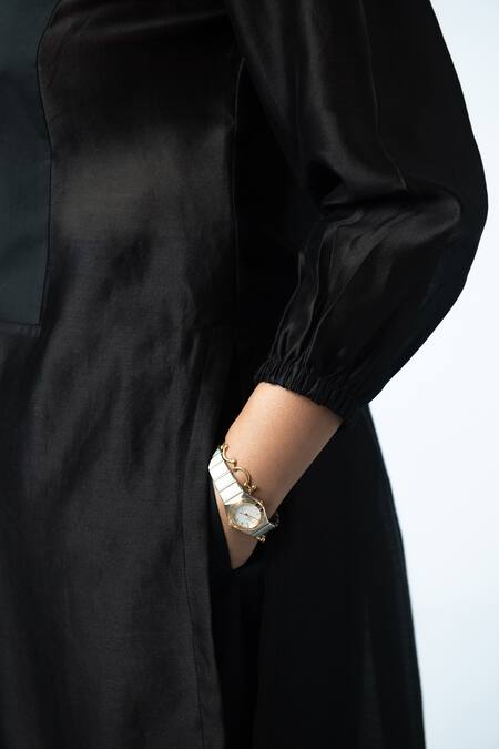 Buy Prachi Kamat Black Chanderi, Poplin Embroidery Collared Sutli Bomb Kurta With Pant Online at Aza Fashions Buy_Prachi Kamat_Black Chanderi, Poplin Embroidery Collared Sutli Bomb Kurta With Pant _Online_at_Aza_Fashions