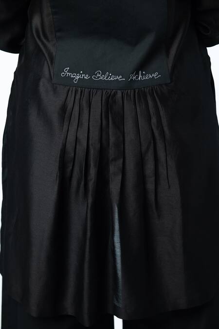 Shop Prachi Kamat Black Chanderi, Poplin Embroidery Collared Sutli Bomb Kurta With Pant Online at Aza Fashions Shop_Prachi Kamat_Black Chanderi, Poplin Embroidery Collared Sutli Bomb Kurta With Pant _Online_at_Aza_Fashions