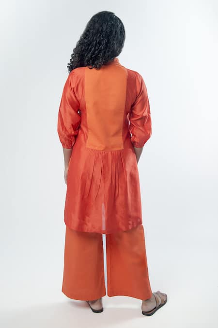 Shop Prachi Kamat Orange Chanderi, Poplin Embroidery Sutli Bomb Contrast Bodice Kurta With Pant at Aza Fashions Shop_Prachi Kamat_Orange Chanderi, Poplin Embroidery Sutli Bomb Contrast Bodice Kurta With Pant _at_Aza_Fashions