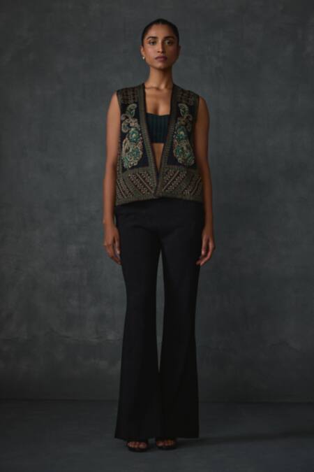 Buy Namrata Joshipura Black Satin Beads Open Neck Paisley Hand Embellished Jacket Online at Aza Fashions Buy_Namrata Joshipura_Black Satin Beads Open Neck Paisley Hand Embellished Jacket _Online_at_Aza_Fashions