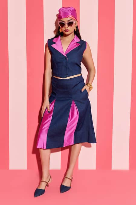 ANANYA AGRAWAL LABEL Contrast Collar Waistcoat & Skirt 