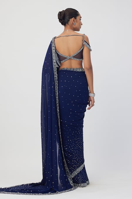 Vvani By Vani Vats Embellished Blue Saree With Padded Blouse 