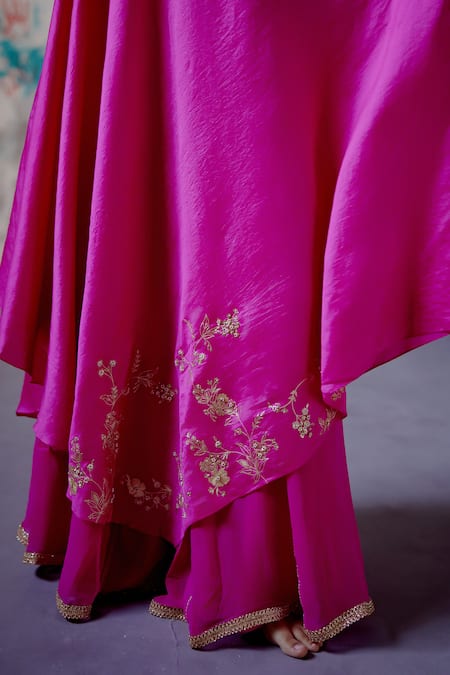 Buy_Deep Thee_Pink Silk Embroidery, Zari One Guccha Jaal Tunic And Panelled Sharara Set _Online_at_Aza_Fashions