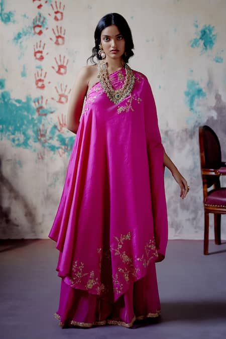 Deep Thee Guccha Jaal Embroidered One Shoulder Tunic & Panelled Sharara Set 