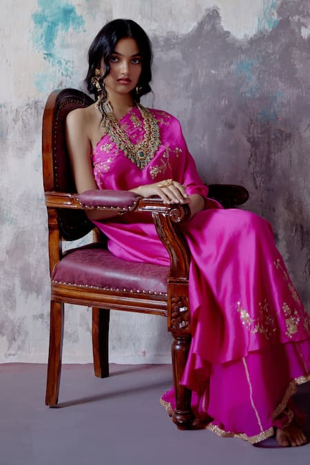 Deep Thee Guccha Jaal Embroidered One Shoulder Tunic & Panelled Sharara Set 