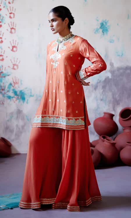Deep Thee Floral Applique Embroidered Kurta Sharara Set 