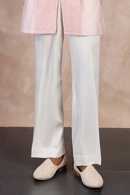 Buy_Arjan Dugal_Pink Chanderi Silk, Viscose Embroidery Floral Kurta With Pant _Online_at_Aza_Fashions