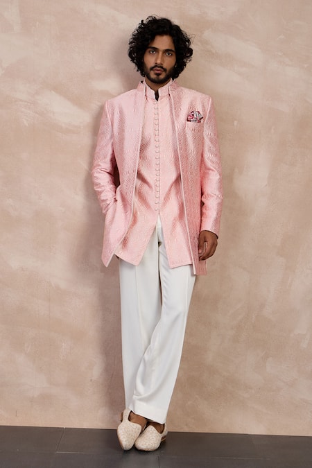 Arjan Dugal Floral Resham Embroidered Bandhgala Kurta Set 