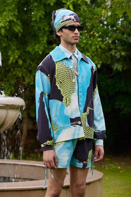Buy_Triune_Blue Cotton Printed Abstract Beach Banter Jacket _Online_at_Aza_Fashions