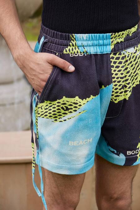 Buy_Triune_Blue Cotton Printed Abstract Beach Banter Shorts _Online_at_Aza_Fashions