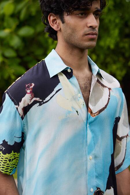 Buy_Triune_Blue Lily Silk Printed Abstract Beach Banter Shirt _Online_at_Aza_Fashions
