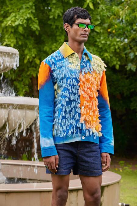 Triune Blue Cotton Embellished Tassel Birds In Sunset Work Jacket Online at Aza Fashions Triune_Blue Cotton Embellished Tassel Birds In Sunset Work Jacket _Online_at_Aza_Fashions