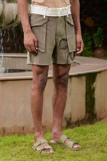 Triune_Brown Cotton Macrame High Tide Plain Shorts_Online_at_Aza_Fashions