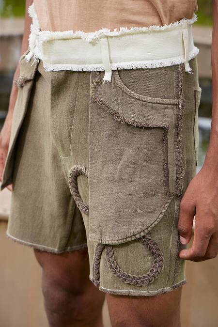 Buy_Triune_Brown Cotton Macrame High Tide Plain Shorts_Online_at_Aza_Fashions