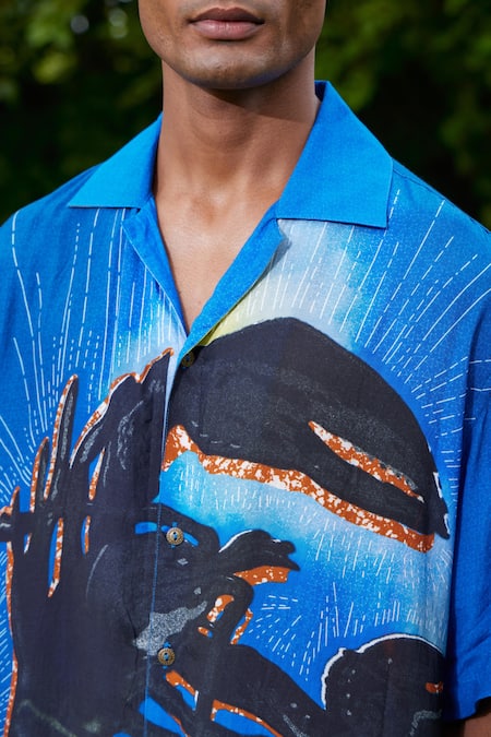 Buy Triune Blue Lily Silk Printed Lobster Mega Shirt Online at Aza Fashions Buy_Triune_Blue Lily Silk Printed Lobster Mega Shirt _Online_at_Aza_Fashions