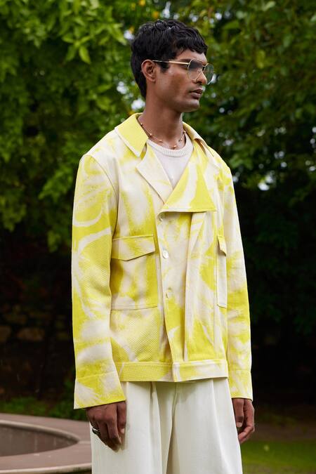 Triune_Yellow Cotton Pam Desert Print Jacket _Online_at_Aza_Fashions