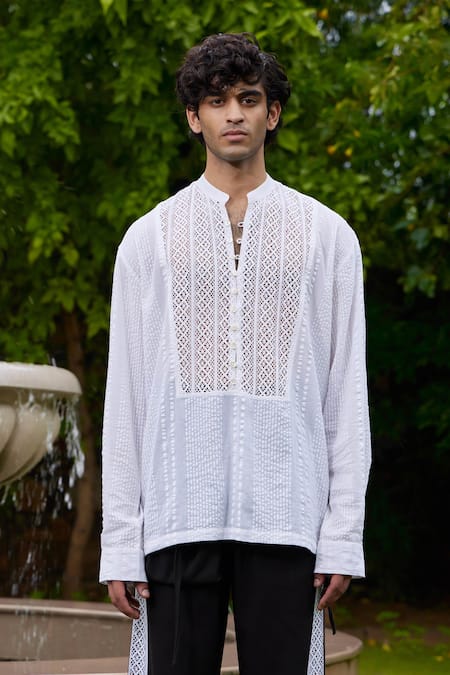 TRIUNE Quartz Textured Lace Panel Shirt 