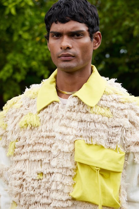 Buy Triune Ivory Handwoven Cotton Embellished Tassels Sandearlings Layered Cargo Jacket Online at Aza Fashions Buy_Triune_Ivory Handwoven Cotton Embellished Tassels Sandearlings Layered Cargo Jacket_Online_at_Aza_Fashions