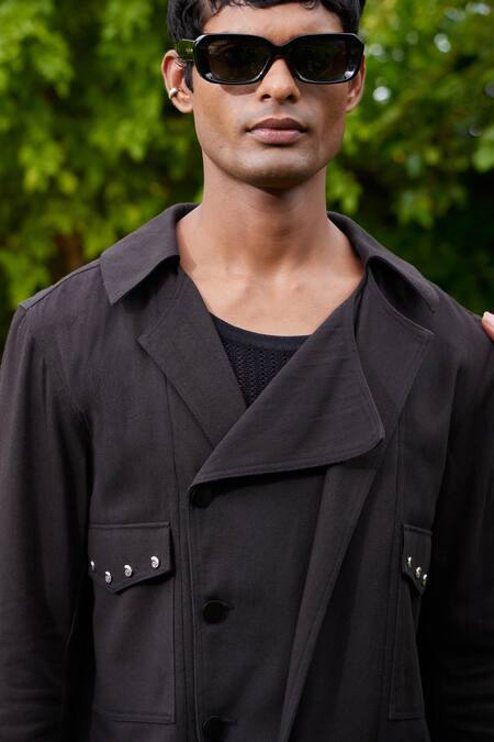 Buy Triune Black Cotton Solid Metal Studs Sea Stone Jacket Online at Aza Fashions Buy_Triune_Black Cotton Solid Metal Studs Sea Stone Jacket _Online_at_Aza_Fashions