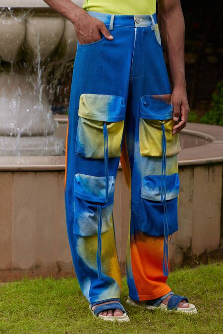 Triune Blue Cotton Ombre Sunset Cargo Pant Online at Aza Fashions Triune_Blue Cotton Ombre Sunset Cargo Pant _Online_at_Aza_Fashions