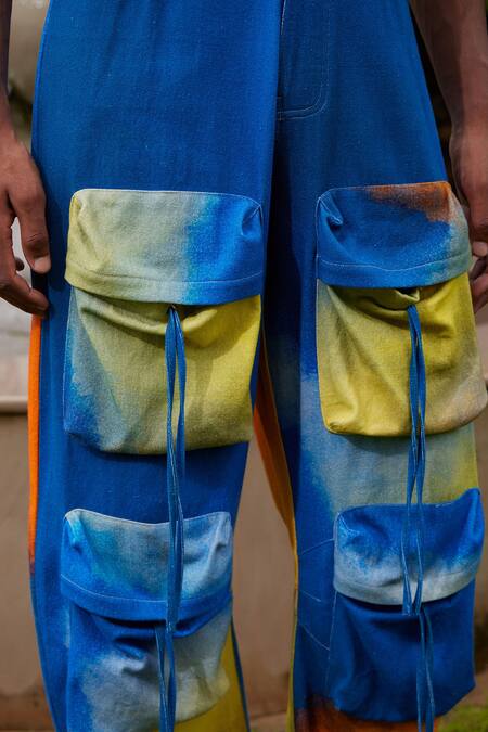 Buy Triune Blue Cotton Ombre Sunset Cargo Pant Online at Aza Fashions Buy_Triune_Blue Cotton Ombre Sunset Cargo Pant _Online_at_Aza_Fashions