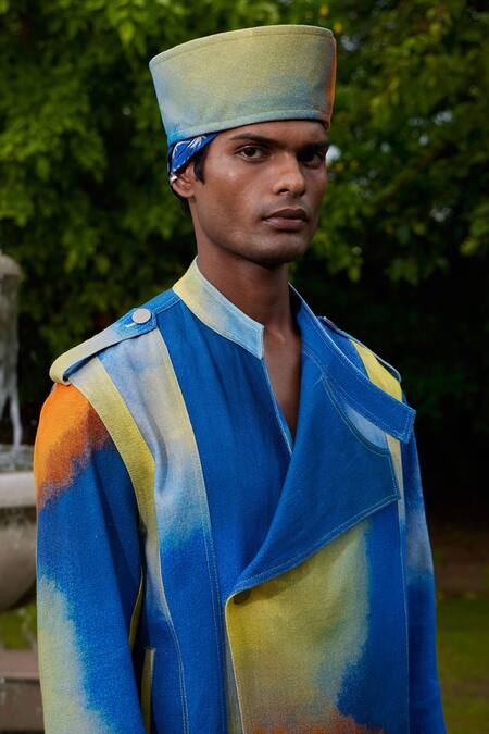 Buy_Triune_Blue Cotton Ombre Sunset Motorcycle Jacket _Online_at_Aza_Fashions
