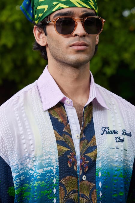 Buy_Triune_White Seer Sucker Textured Abstract Triune Beach Club Pattern Shirt _Online_at_Aza_Fashions