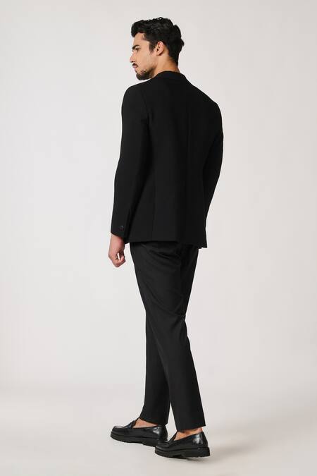 Shop S&N By Shantnu Nikhil Black Crepe Embroidery Monogramed Placement Jacket at Aza Fashions Shop_S&N By Shantnu Nikhil_Black Crepe Embroidery Monogramed Placement Jacket_at_Aza_Fashions