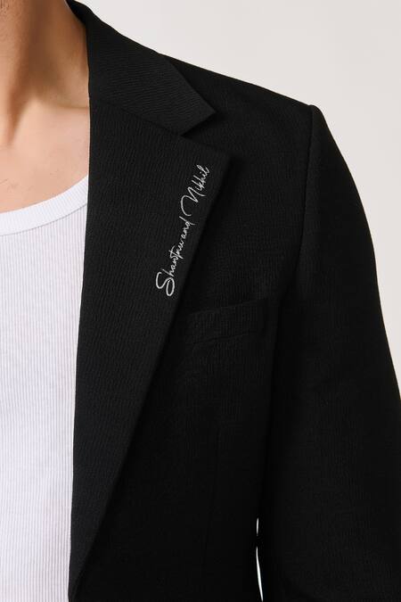 S&N By Shantnu Nikhil Black Crepe Embroidery Monogramed Placement Jacket Online at Aza Fashions S&N By Shantnu Nikhil_Black Crepe Embroidery Monogramed Placement Jacket_Online_at_Aza_Fashions