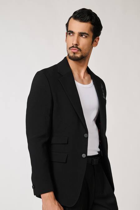 Buy S&N By Shantnu Nikhil Black Crepe Embroidery Monogramed Placement Jacket Online at Aza Fashions Buy_S&N By Shantnu Nikhil_Black Crepe Embroidery Monogramed Placement Jacket_Online_at_Aza_Fashions