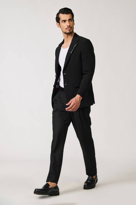 Shop S&N By Shantnu Nikhil Black Crepe Embroidery Monogramed Placement Jacket Online at Aza Fashions Shop_S&N By Shantnu Nikhil_Black Crepe Embroidery Monogramed Placement Jacket_Online_at_Aza_Fashions