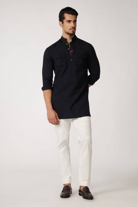 S&N by Shantnu Nikhil Tape Pattern Placket Short Kurta 