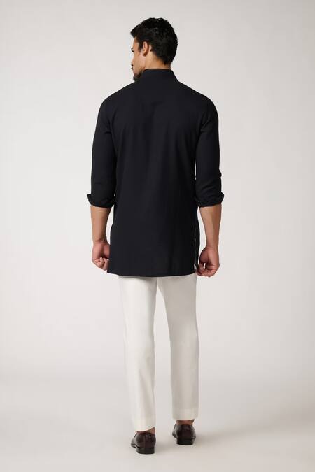 Shop S&N By Shantnu Nikhil Black Cotton, Polyester Piping Tape Pattern Placket Short Kurta at Aza Fashions Shop_S&N By Shantnu Nikhil_Black Cotton, Polyester Piping Tape Pattern Placket Short Kurta_at_Aza_Fashions