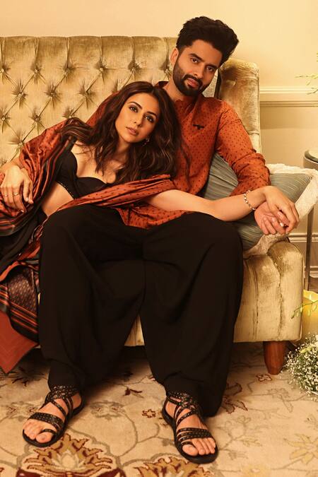 S&N By Shantnu Nikhil_Orange Silk, Twill Embroidery Adamas Print Short Kurta_Online_at_Aza_Fashions