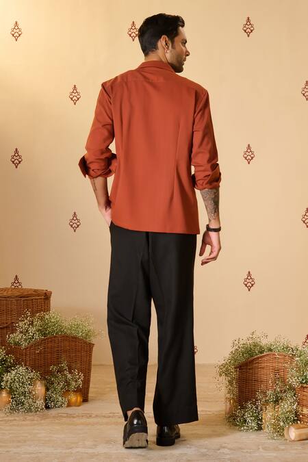 Shop S&N By Shantnu Nikhil Orange Rayon Embroidery Monogramed Woven Jacket at Aza Fashions Shop_S&N By Shantnu Nikhil_Orange Rayon Embroidery Monogramed Woven Jacket_at_Aza_Fashions