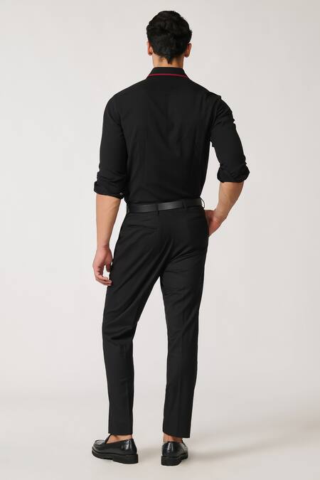 Shop S&N By Shantnu Nikhil Black Lycra, Viscose, Terrycloth Crystals, Piping Crest Embellished Shirt at Aza Fashions Shop_S&N By Shantnu Nikhil_Black Lycra, Viscose, Terrycloth Crystals, Piping Crest Embellished Shirt_at_Aza_Fashions