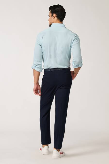 Shop S&N By Shantnu Nikhil Blue Pashmina Patchwork Knitted Shirt at Aza Fashions Shop_S&N By Shantnu Nikhil_Blue Pashmina Patchwork Knitted Shirt_at_Aza_Fashions