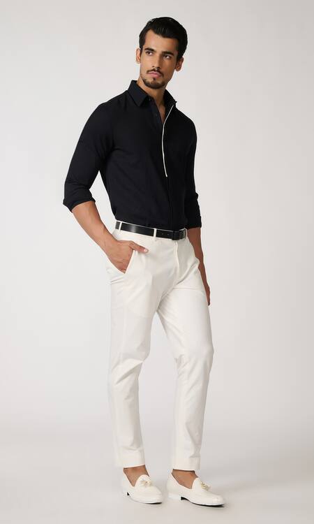 Buy S&N By Shantnu Nikhil Black Wool, Viscose, Polyester Piping Contrast Placket Shirt Online at Aza Fashions Buy_S&N By Shantnu Nikhil_Black Wool, Viscose, Polyester Piping Contrast Placket Shirt_Online_at_Aza_Fashions