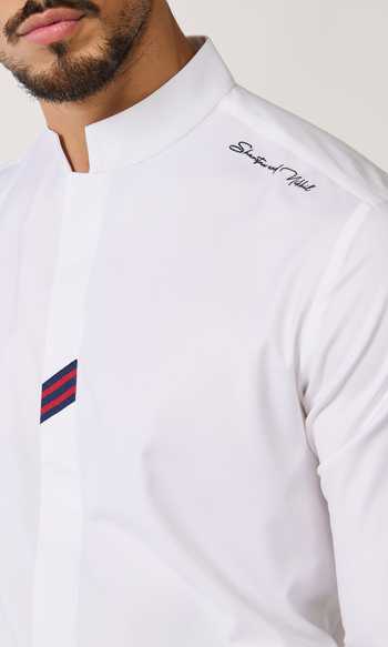S&N By Shantnu Nikhil_Off White Contrast Tape Detailed Placket Shirt_Online_at_Aza_Fashions