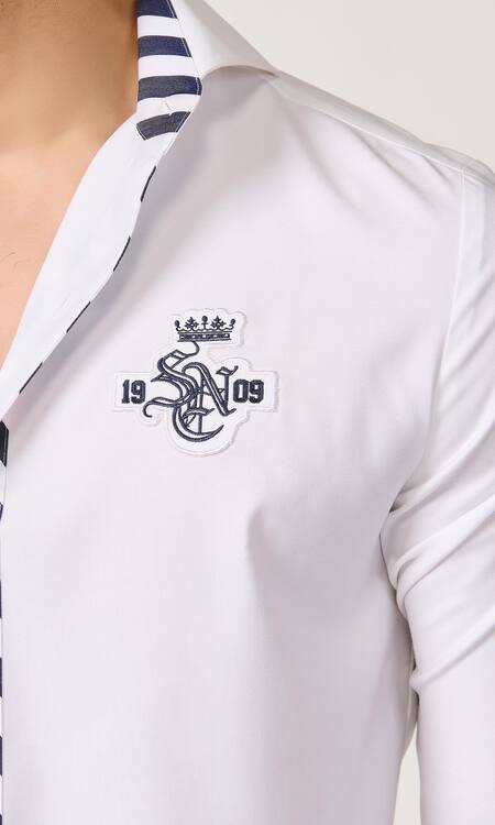 S&N By Shantnu Nikhil_Off White Cotton Embroidery Contrast Placket Shirt_Online_at_Aza_Fashions