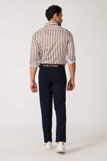 Shop S&N By Shantnu Nikhil Brown Cotton, Polyester Embroidery Stripe Pattern Shirt at Aza Fashions Shop_S&N By Shantnu Nikhil_Brown Cotton, Polyester Embroidery Stripe Pattern Shirt_at_Aza_Fashions