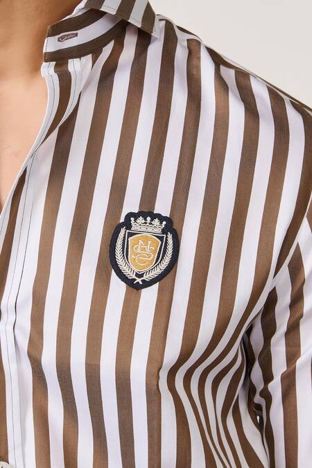 S&N By Shantnu Nikhil Brown Cotton, Polyester Embroidery Stripe Pattern Shirt Online at Aza Fashions S&N By Shantnu Nikhil_Brown Cotton, Polyester Embroidery Stripe Pattern Shirt_Online_at_Aza_Fashions