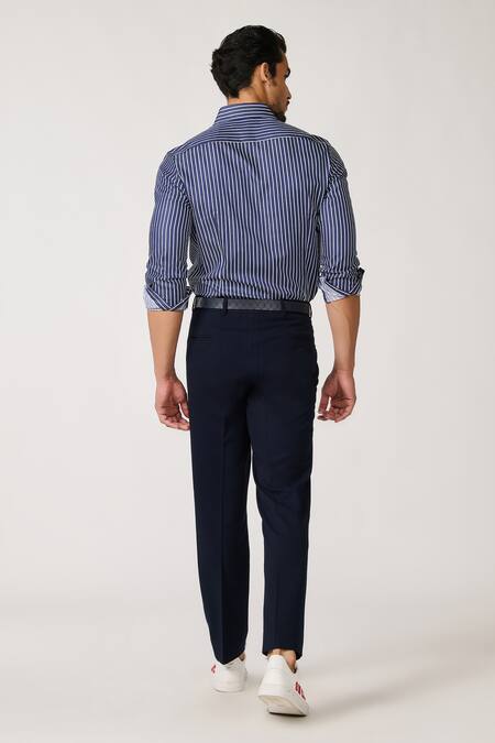Shop S&N By Shantnu Nikhil Blue Cotton, Polyester Embroidery Narrow Stripe Pattern Shirt at Aza Fashions Shop_S&N By Shantnu Nikhil_Blue Cotton, Polyester Embroidery Narrow Stripe Pattern Shirt_at_Aza_Fashions