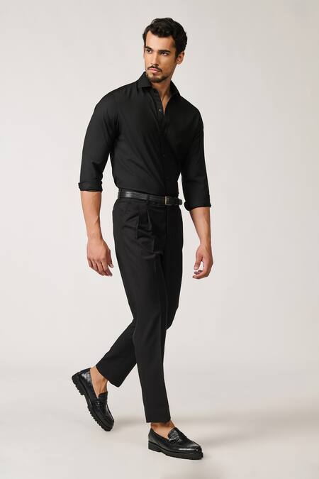 Buy S&N By Shantnu Nikhil Black Lycra, Viscose, Terrycloth Embroidery Plain Collared Shirt Online at Aza Fashions Buy_S&N By Shantnu Nikhil_Black Lycra, Viscose, Terrycloth Embroidery Plain Collared Shirt_Online_at_Aza_Fashions